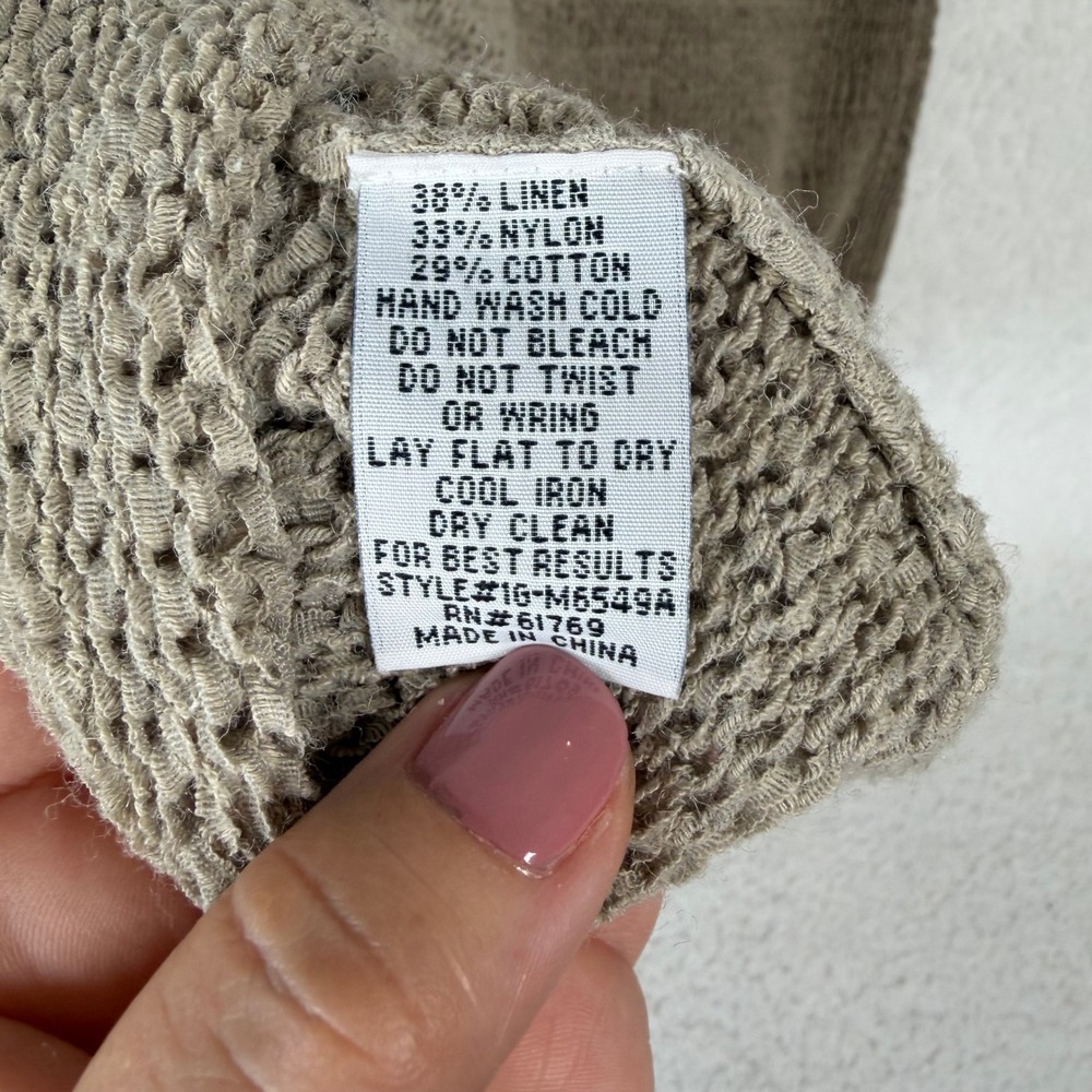 Unbranded Floral Knit Top Womens M Taupe Linen Blend Short Sleeve IG-M6549A - Picture 4 of 7